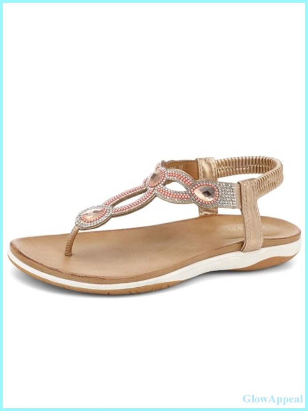 Womens Flat Sandals with Arch Support T-Strap Thong Elastic Back Strap